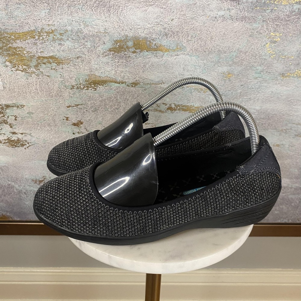 Skechers Stretch Fit Shoes Womens Size 8.5 Black Slip On Comfort Flats 49880